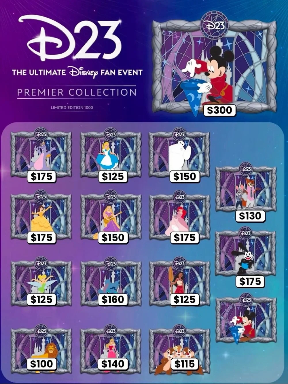 2026 D23 PREMIER PIN SET LE of 1000. In hand and ready to ship.